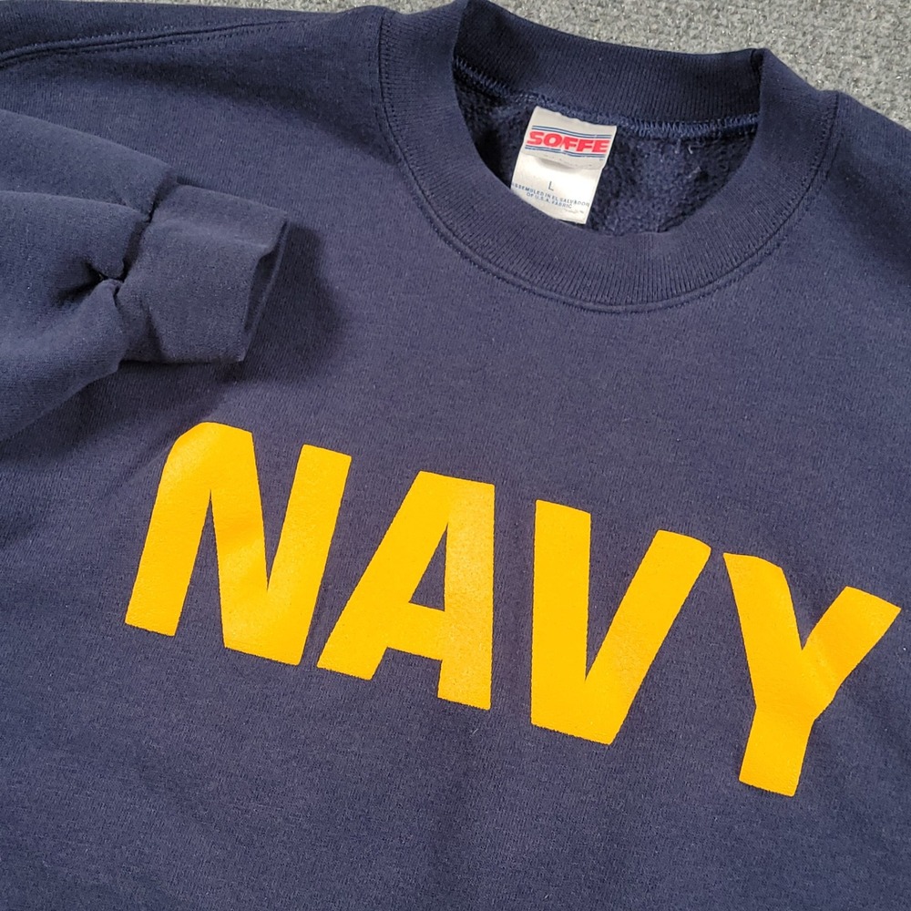US Navy Crewneck Sweatshirt Mens Large Blue Yellow‎ Graphic Soffe